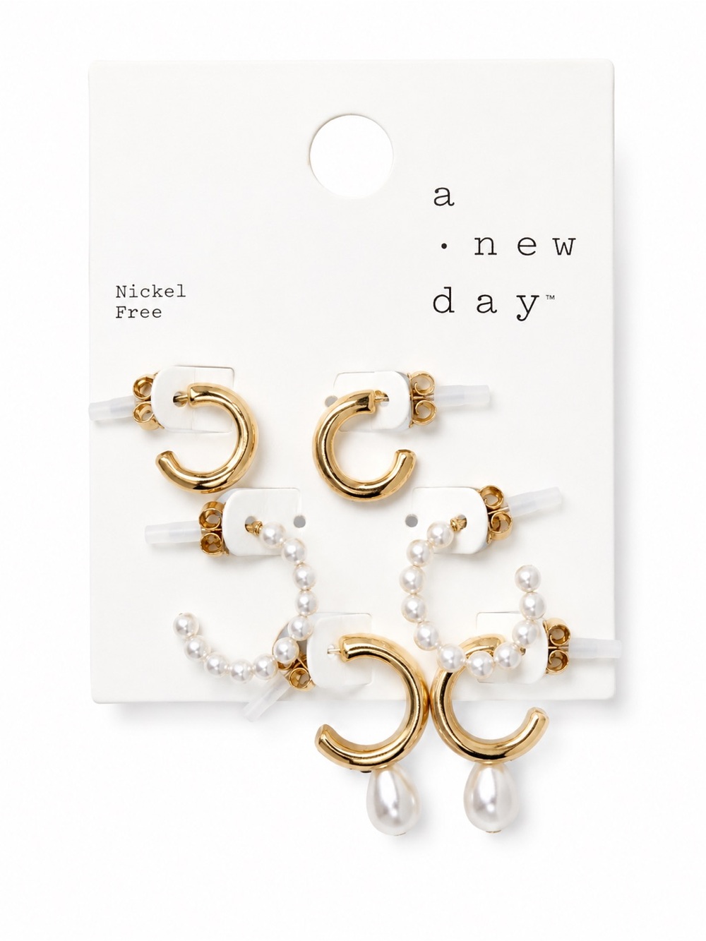 a new day Gold and Pearl Hoop Earring Set